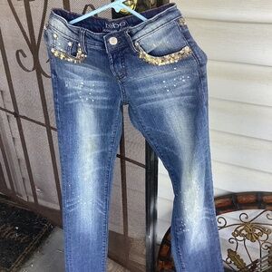 Bebe Embellished/Stressed Blue Jeans